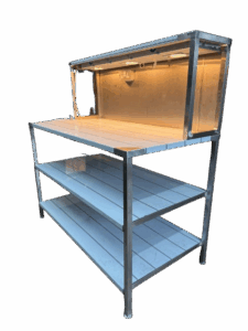 Chef's service table with illuminated heated gantry and two undershelves